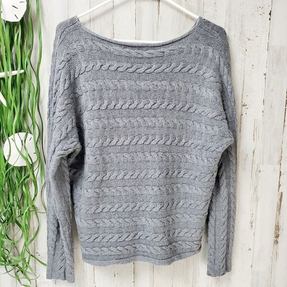 Tahari Cable Knit Sweater Gray Size Medium - Picture 2 of 7